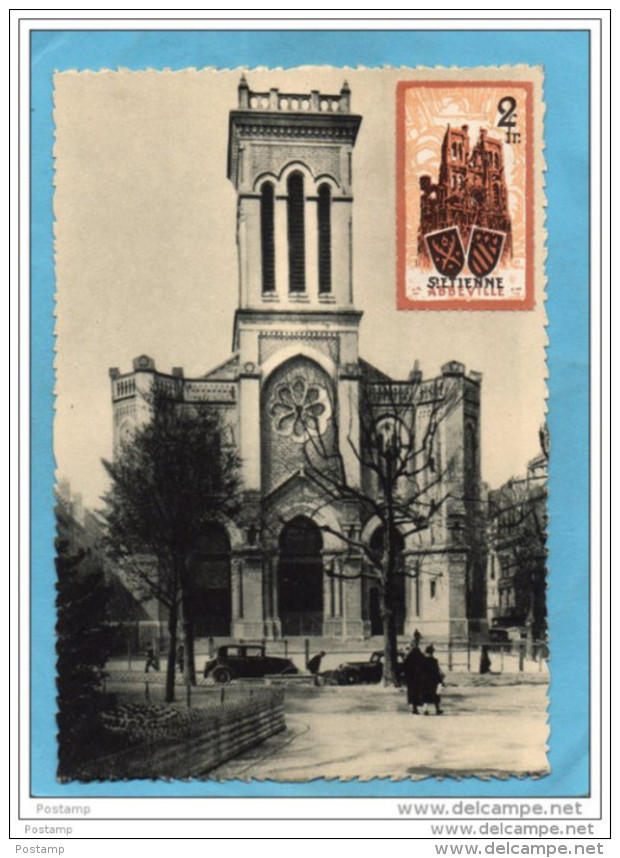 Cp Saint Etienne-place St Charles +vignette +cachet Journée Du Timbre 1944- 9 Dec+timbre N°617 Louis XIV-Cote 40 Eu - Lettres & Documents