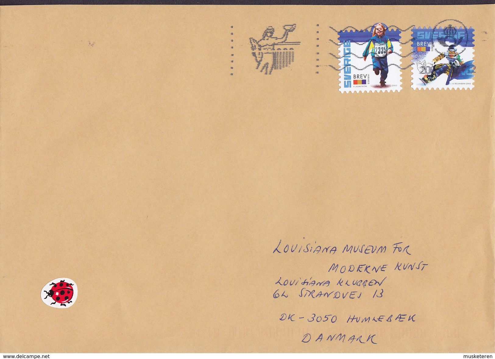 Sweden POSTEN 2003 Cover Brief HUMLEBÆK Denmark Skisport & Running Ladybird Vignette - Lettres & Documents