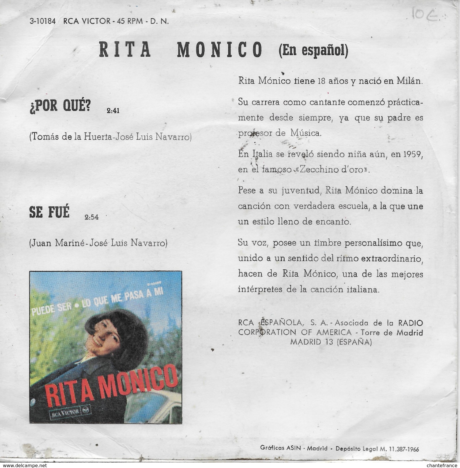 Rita Monico 45t. SP ESPAGNE *por Que?* - Altri - Musica Italiana