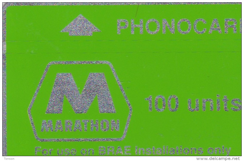 UK, CUR004, 100 Units, Marathon, Oil Rig Phonecard, Green Band, Notched, 2 Scans.   (Cn : 148A). - [ 2] Erdölplattformen