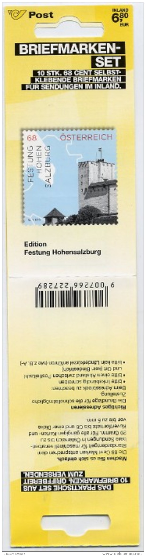 AUSTRIA 2015 Landmarks  Definitive 68 C. (Festung Hohen Salzburg) Retail Pack With 10 Stamps. - Unused Stamps