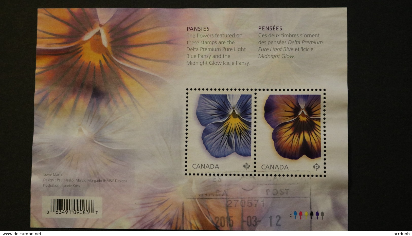 Canada 2809 Flora Pansies Souvenir Sheet Block Cancelled 2015 A04s - Oblitérés