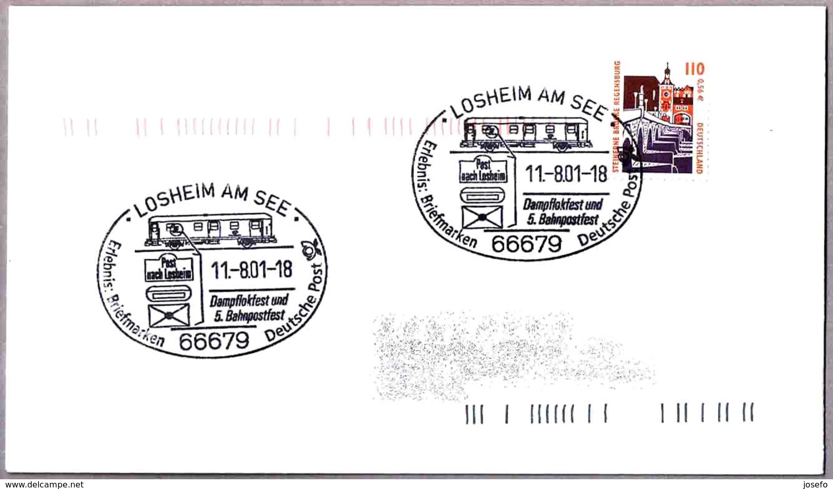 FIESTA DEL FERROCARRIL - VAGON POSTAL - POSTAL WAGON. Losheim Am See 2001 - Correo Postal