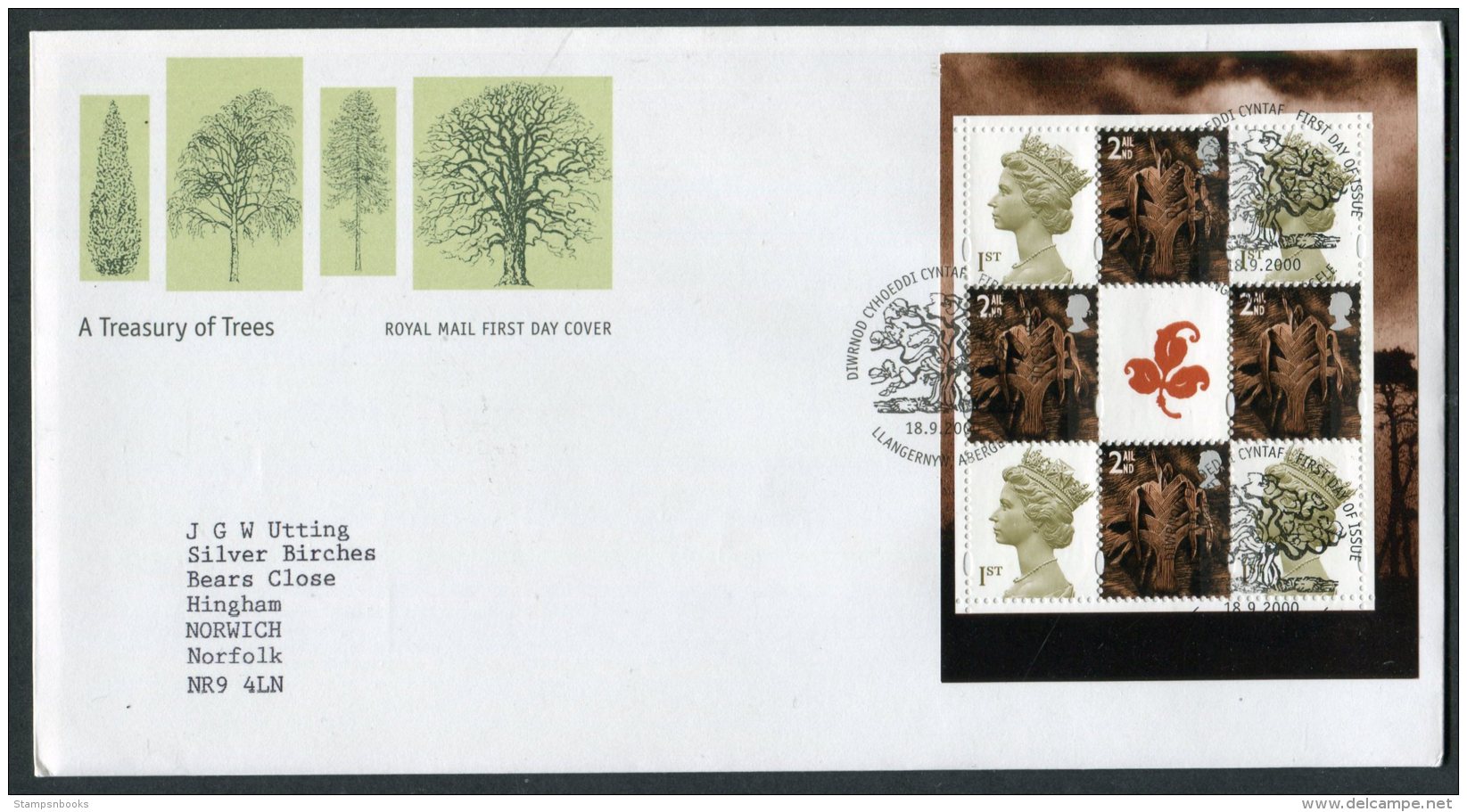 2000 GB Trees Wales Booklet Pane First Day Cover, FDC - Bäume