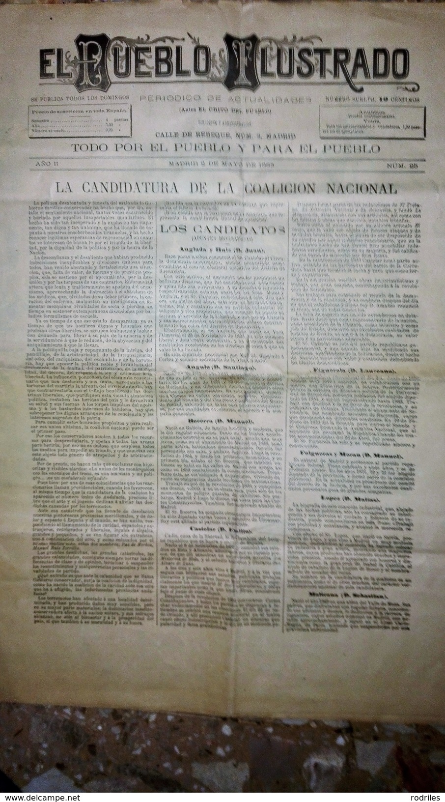 EL PUEBLO ILUSTRADO. Madrid 1885. Número 25. Interior Candidatura De La Coalicion Nacional - [1] Tot 1980