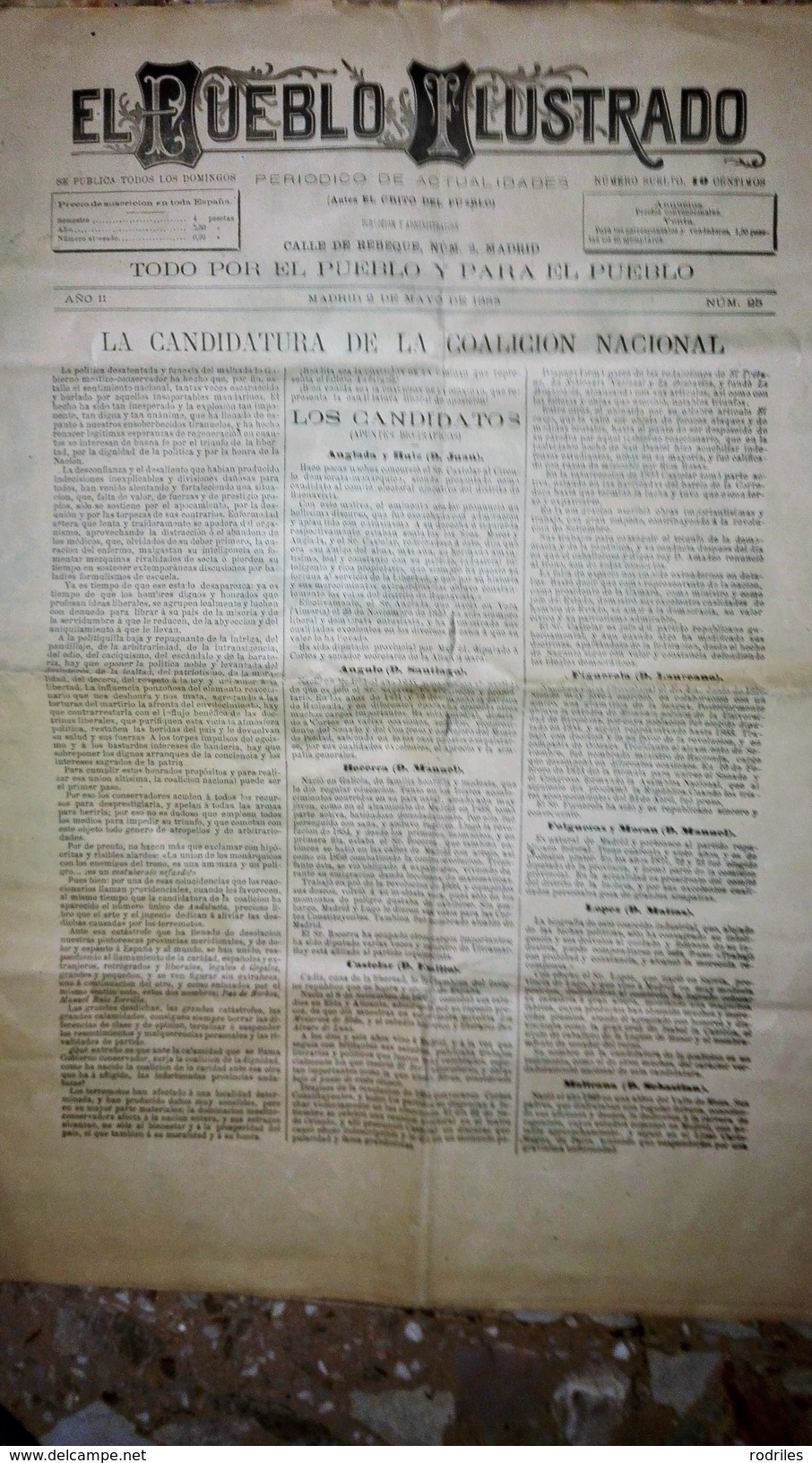 EL PUEBLO ILUSTRADO. Madrid 1885. Número 25. Interior Candidatura De La Coalicion Nacional - [1] Hasta 1980