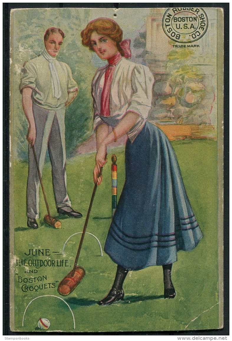 USA Boston Rubber Shoe Company Advertising Card. 'June The Outdoor Life' Croquets - Advertising