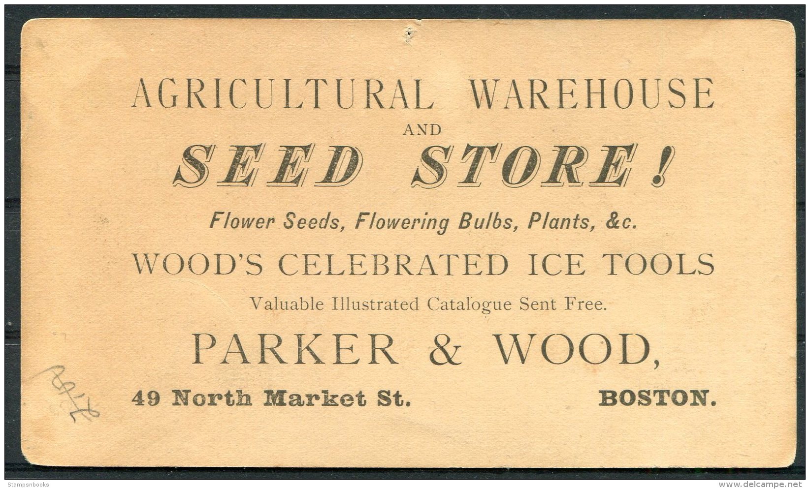 USA Boston Parker &amp; Wood, Seeds &amp; Tools Comic Advertising Card. - Advertising