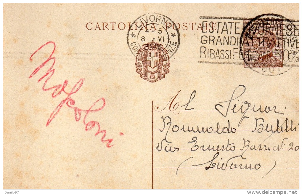 1931  CARTOLINA CON ANNULLO LIVORNO + TARGHETTA - Storia Postale