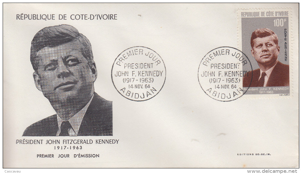 Enveloppe  FDC  1er  Jour    COTE  D' IVOIRE    Président   John  KENNEDY   1964 - Kennedy (John F.)