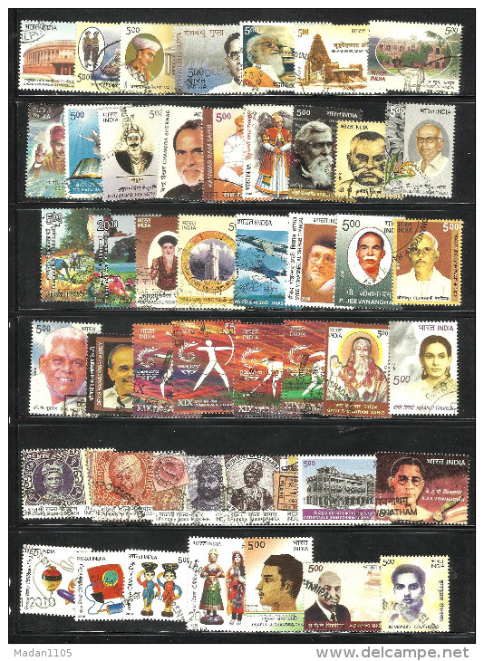 INDIA, 2010, USED STAMPS. COMPLETE YEAR PACK,4 SCANS, LOT OF 91 FINE USED STAMPS,  (o). - Gebruikt