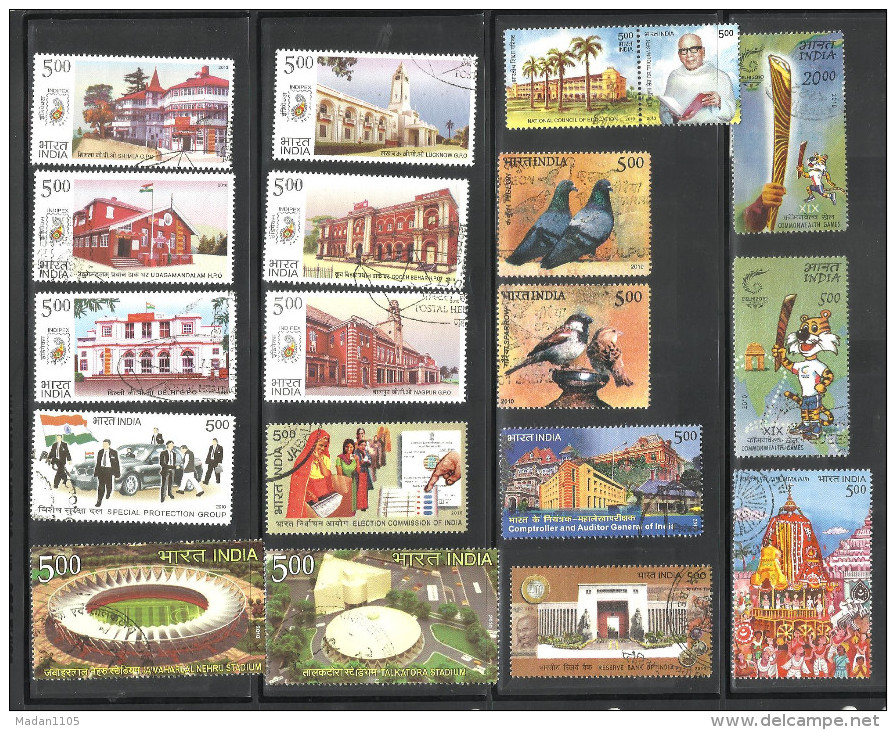 INDIA, 2010, USED STAMPS. COMPLETE YEAR PACK,4 SCANS, LOT OF 91 FINE USED STAMPS,  (o). - Gebruikt