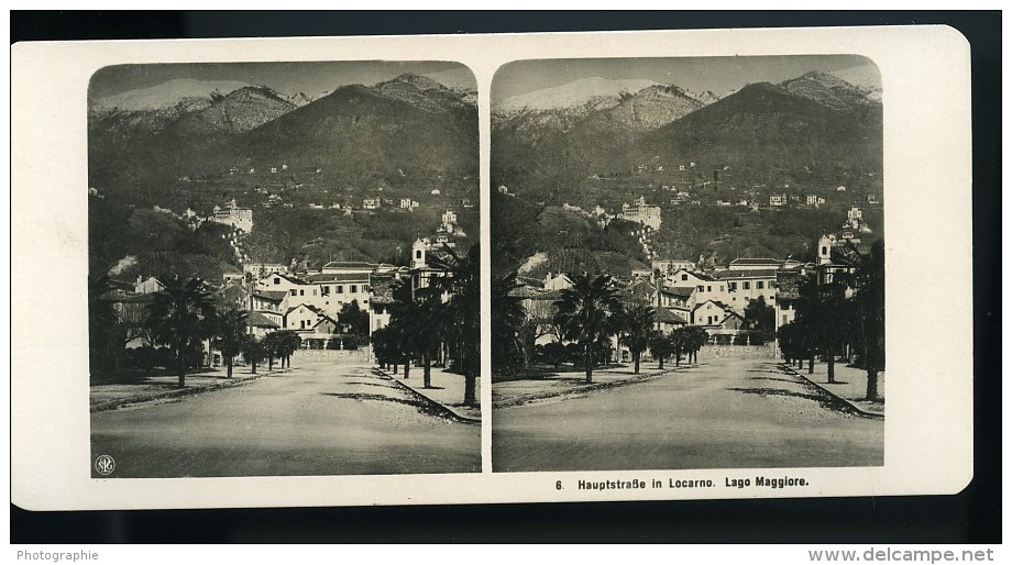 Suisse Lac Majeur Locarno Panorama Ancienne Photo Stereo NPG 1900 - Stereoscopic