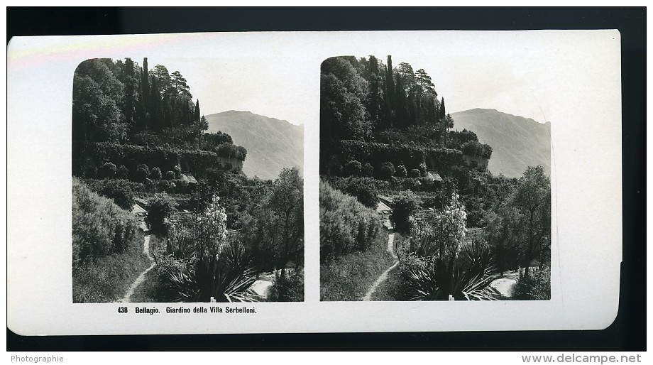Italie Lac De Côme Bellagio Villa Serbelloni Jardins Ancienne Photo Stereo Wehrli 1900 - Stereoscopic
