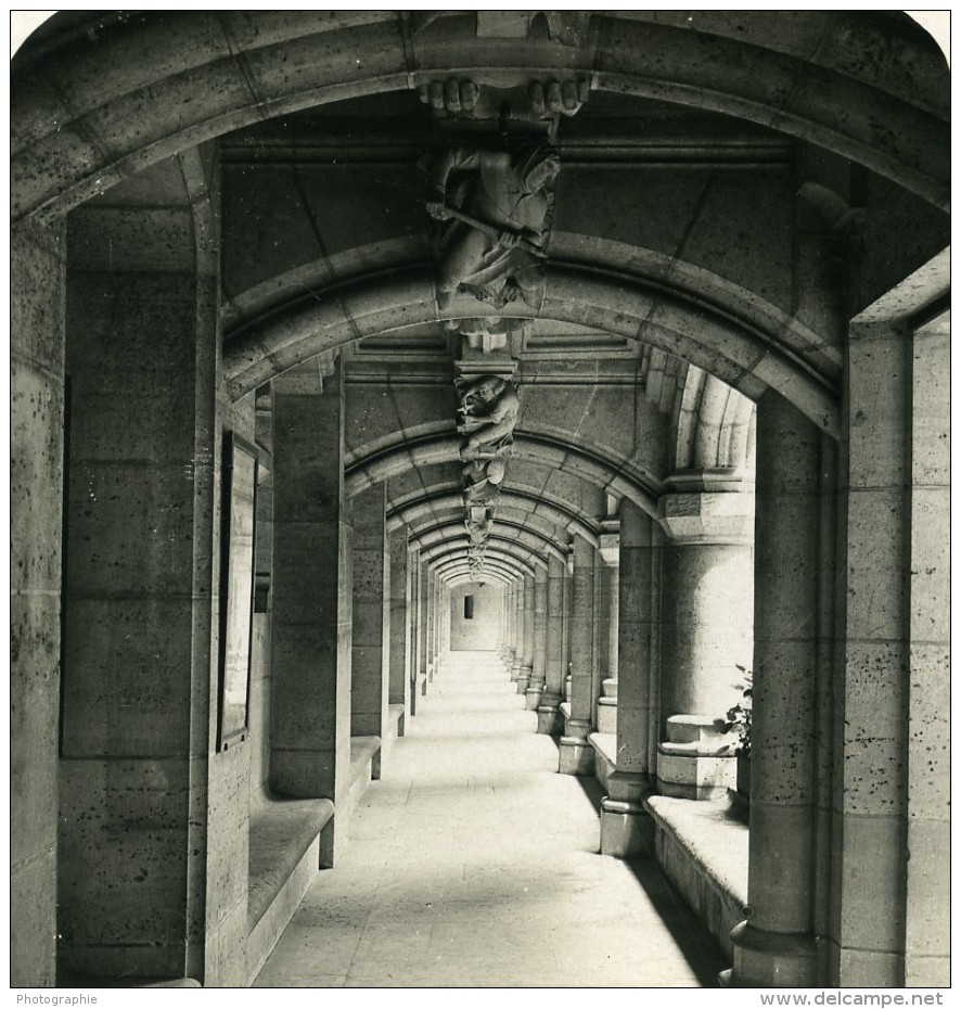 France Pierrefonds Chateau Galerie De La Cour Ancienne Photo Stereo NPG 1900 - Photos Stéréoscopiques