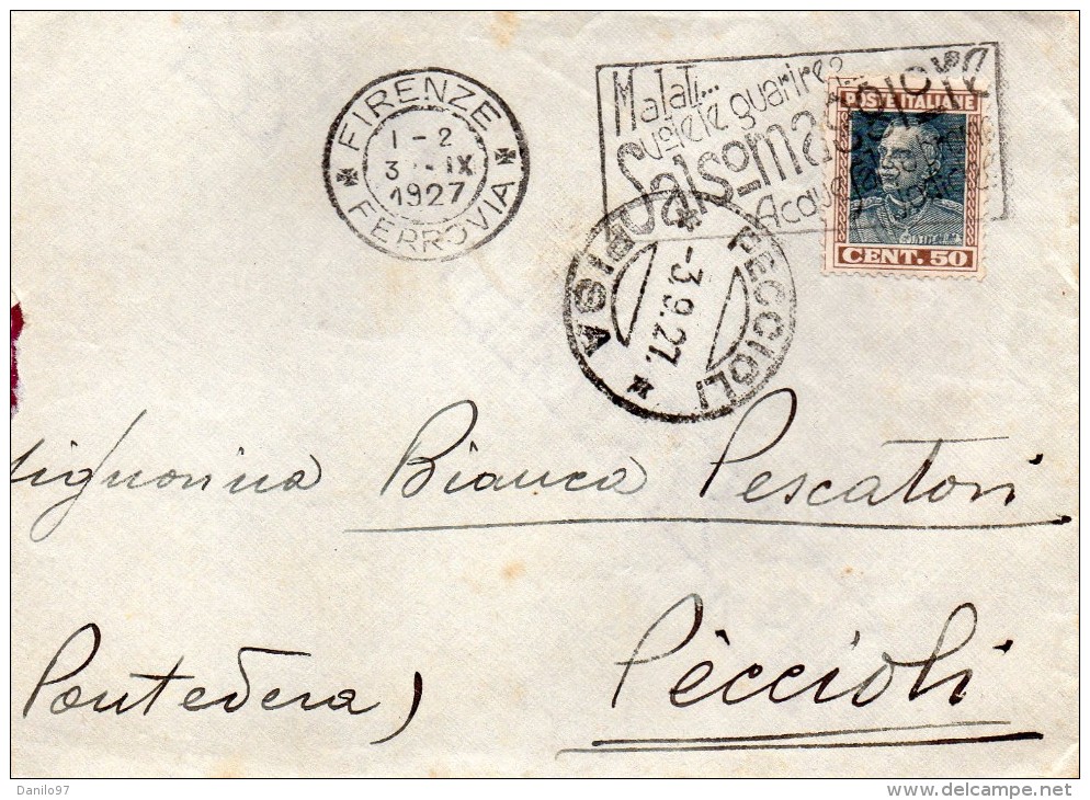 1927 LETTERA CON ANNULLO FIRENZE + TARGHETTA - Storia Postale