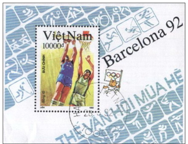 Vietnam (Viet Nam) 1992 Olympic Games, Basketball Used Cancelled Block M/S (U-56) - Ete 1992: Barcelone