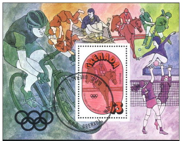 Grenada (Grenade) 1976 Olympic Games, Horse, Volleyball, Hockey, Cycling Used Cancelled M/S (U-58) - Grenade (1974-...)