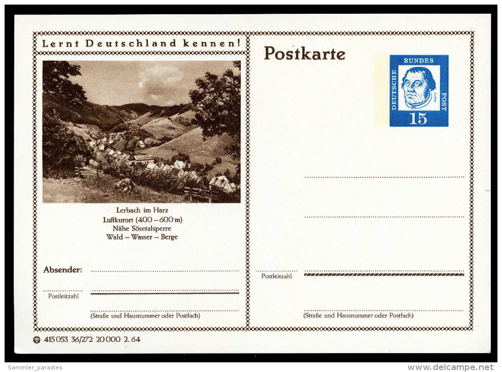 95612) BRD - Bildpostkarte P 81 - 36/272 - * Ungebraucht - 15Pf Luther - Lerbach Im Harz, Ortsansicht - Cartes Postales Illustrées - Neuves