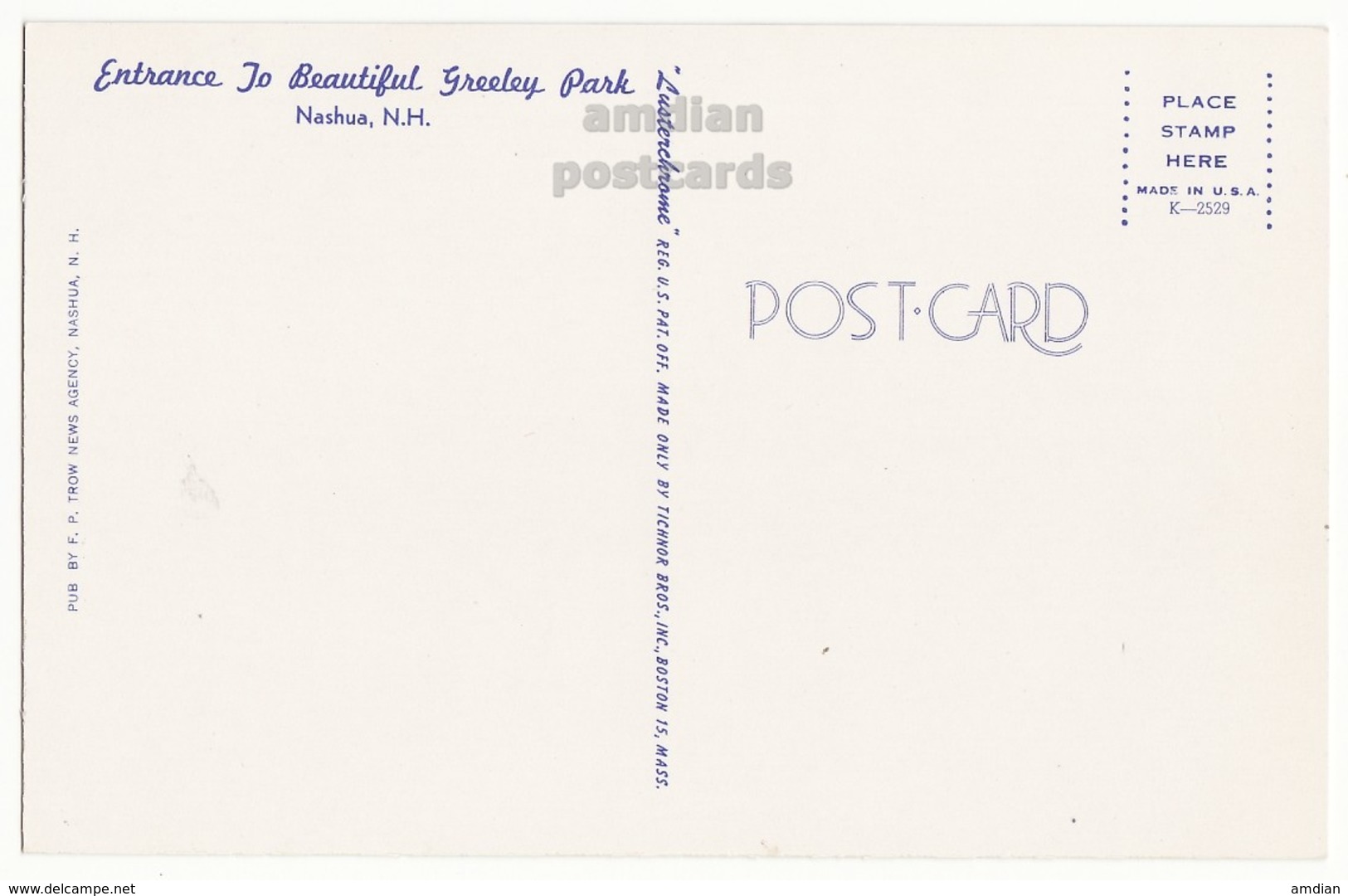 USA, Nashua NH, Entrance To Beautiful Greeley Park Ca 1960s Unused Vintage New Hampshire Postcard [6431] - Nashua
