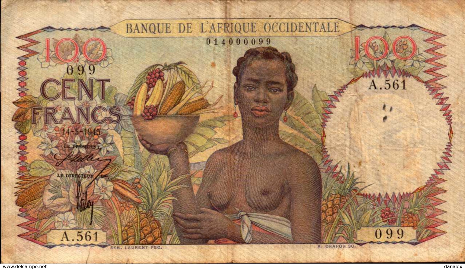 AFRIQUE OCCIDENTALE  100 FRANCS Du 14-5-1945  Pick 40 VF/TTB  RARE - West African States