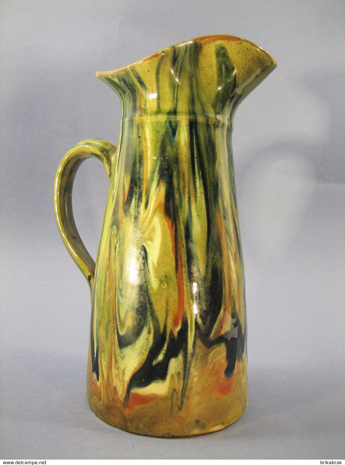 ° PICHET VERT EN TERRE CUITE VERNISSEE @ Art Populaire Broc Cruche Carafe - Carafes