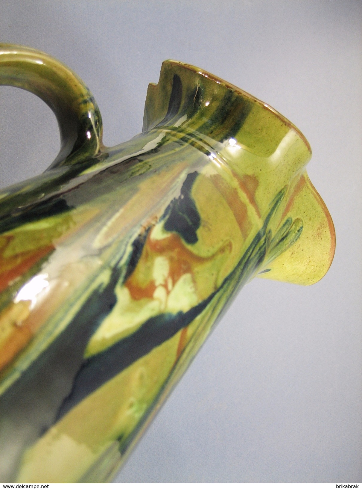 ° PICHET VERT EN TERRE CUITE VERNISSEE @ Art Populaire Broc Cruche Carafe - Karaf