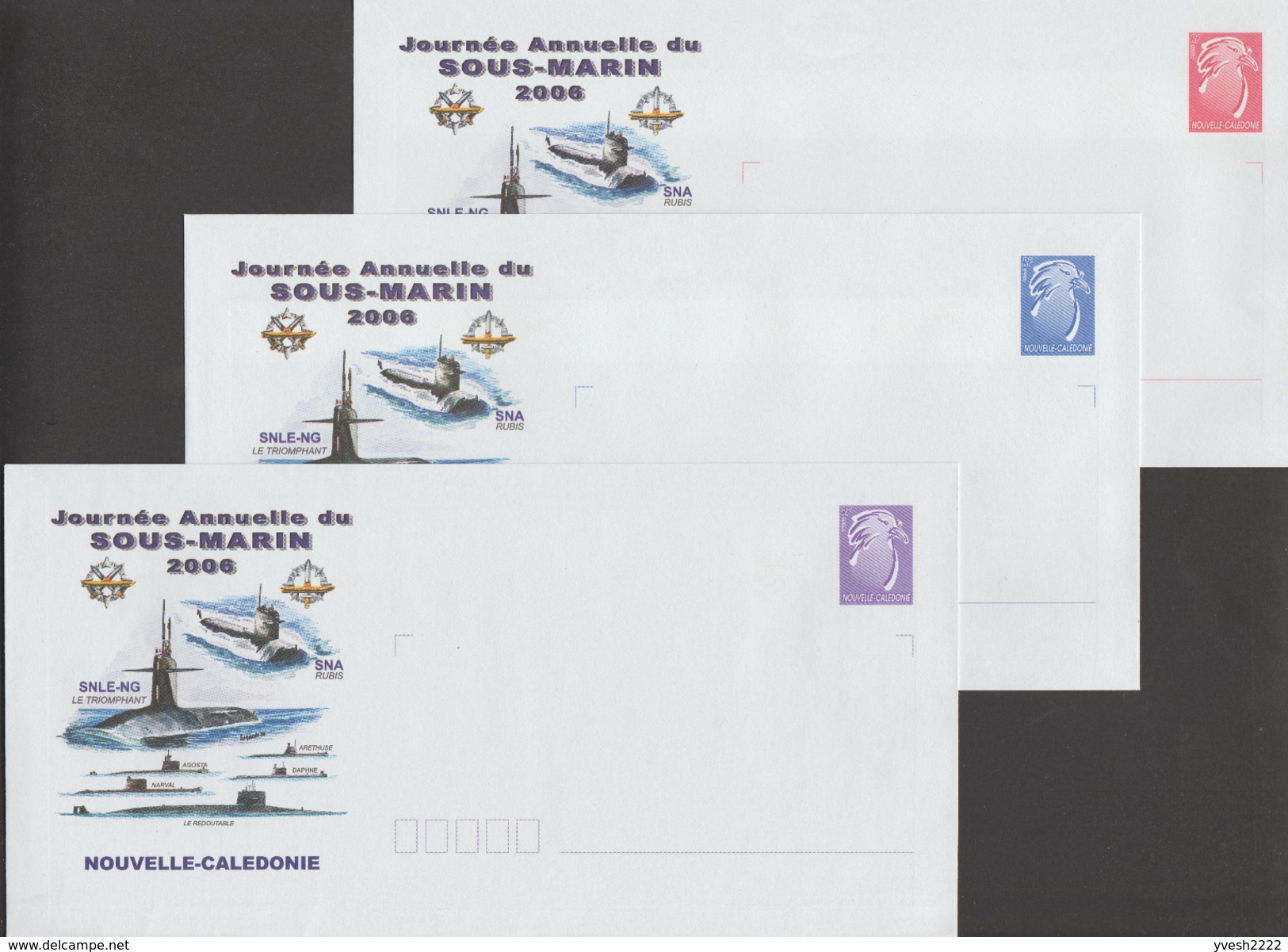 Nouvelle Calédonie 2006. 3 Entiers Postaux (rouge Intérieur, Bleu France, Mauve Monde). Sous-marins - Submarines