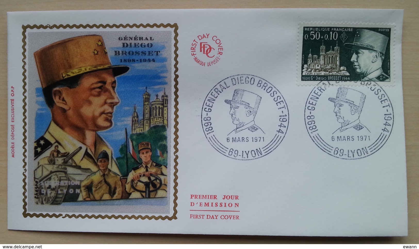 FDC 1971 - YT N°1668 - GENERAL DIEGO BROSSET - LYON - 1970-1979