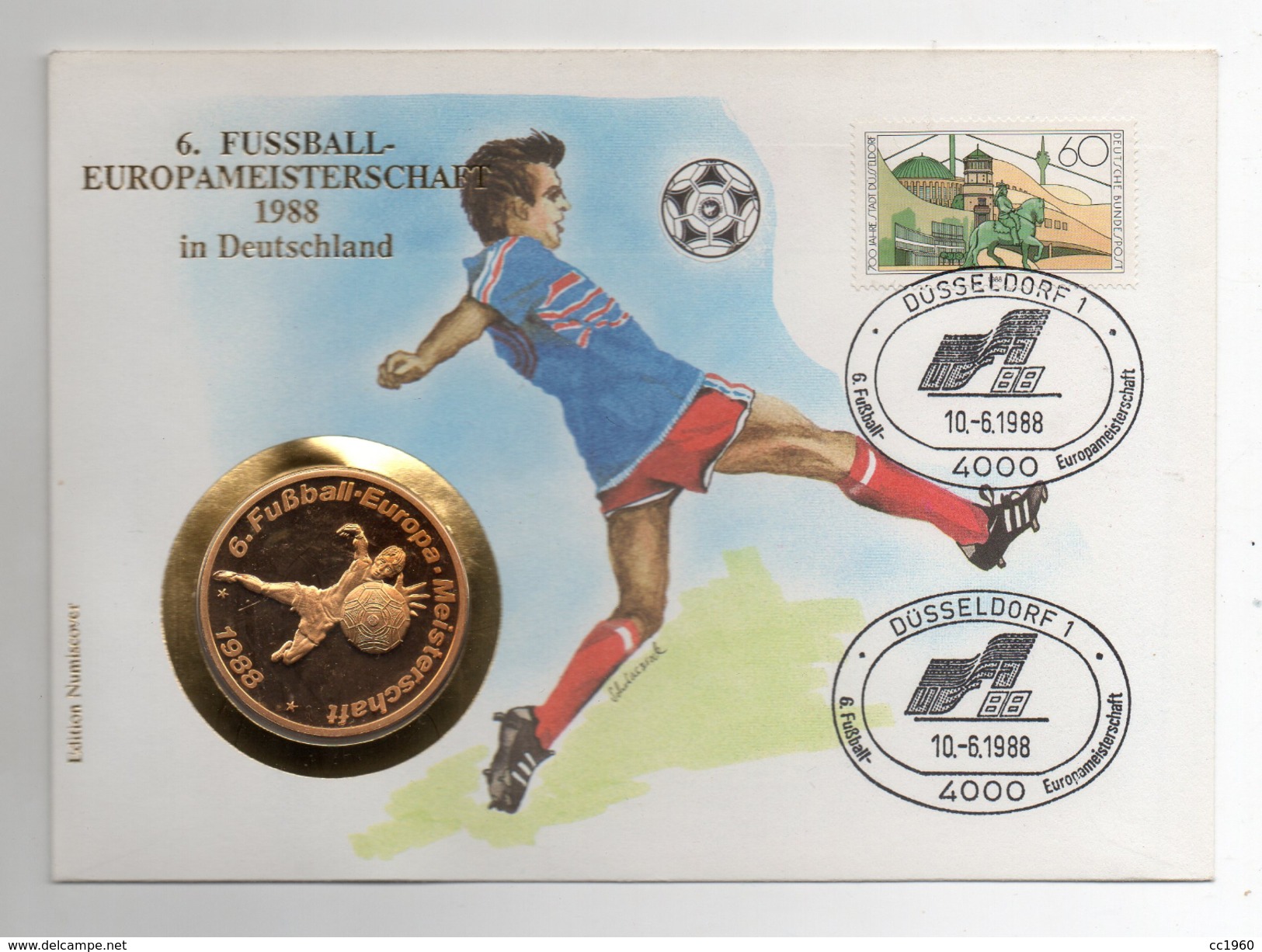 Germania - 1988 - Campionato Di Calcio Europa - Dusseldorf - Medaglia + Busta FDC Nr. 0330 -  (FDC22883) - Altri & Non Classificati