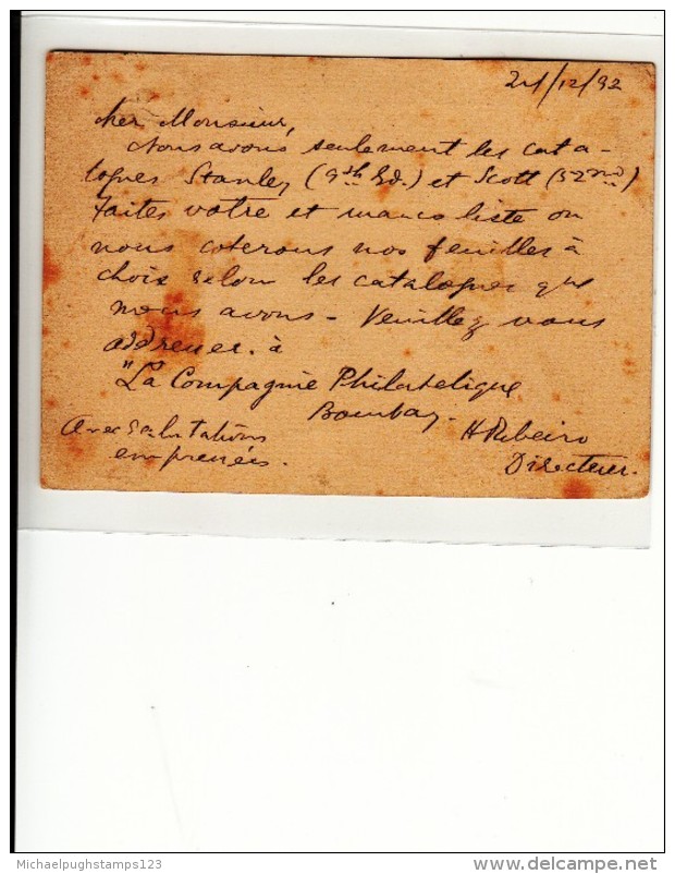 India / Stationery / Bombay Stamp Dealers / Belgium / Sea Post Office - Autres & Non Classés