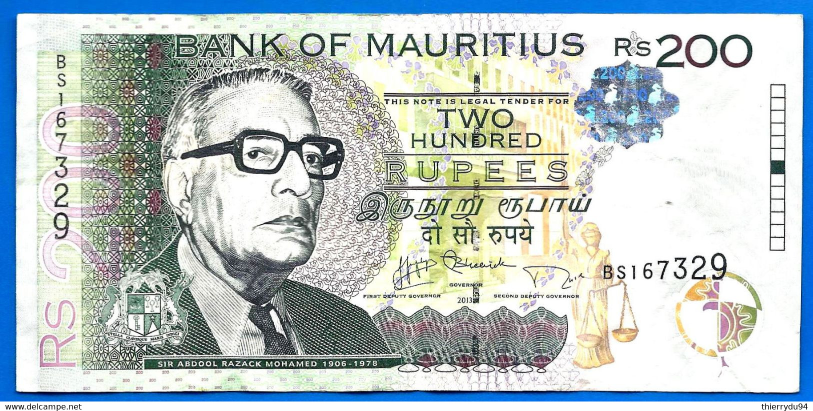 Maurice 200 Rupees 2013 Prefix BS Roupies Mauritius Island Paypal BitcoinOK - Mauricio