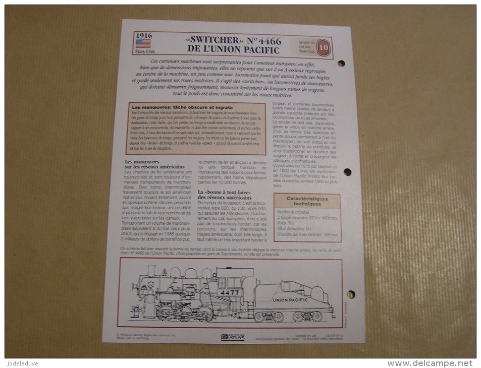 SWITCHER UNION PACIFIC Locomotive Vapeur   Etats Unis Amérique Usa Fiche Descriptive Ferroviaire Chemin De Fer Train - Autres & Non Classés