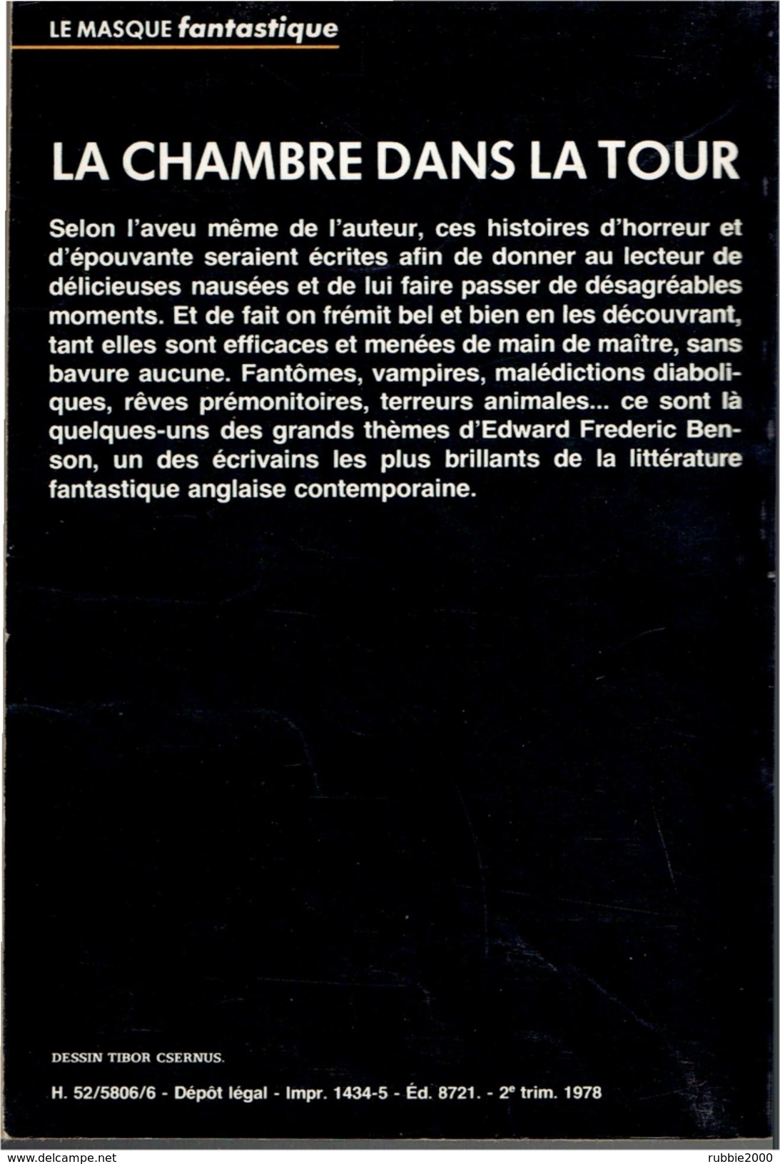 LA CHAMBRE DANS LA TOUR 1978 PAR E.F. BENSON COLLECTION LE MASQUE FANTASTIQUE NUMERO 7 - Fantastici