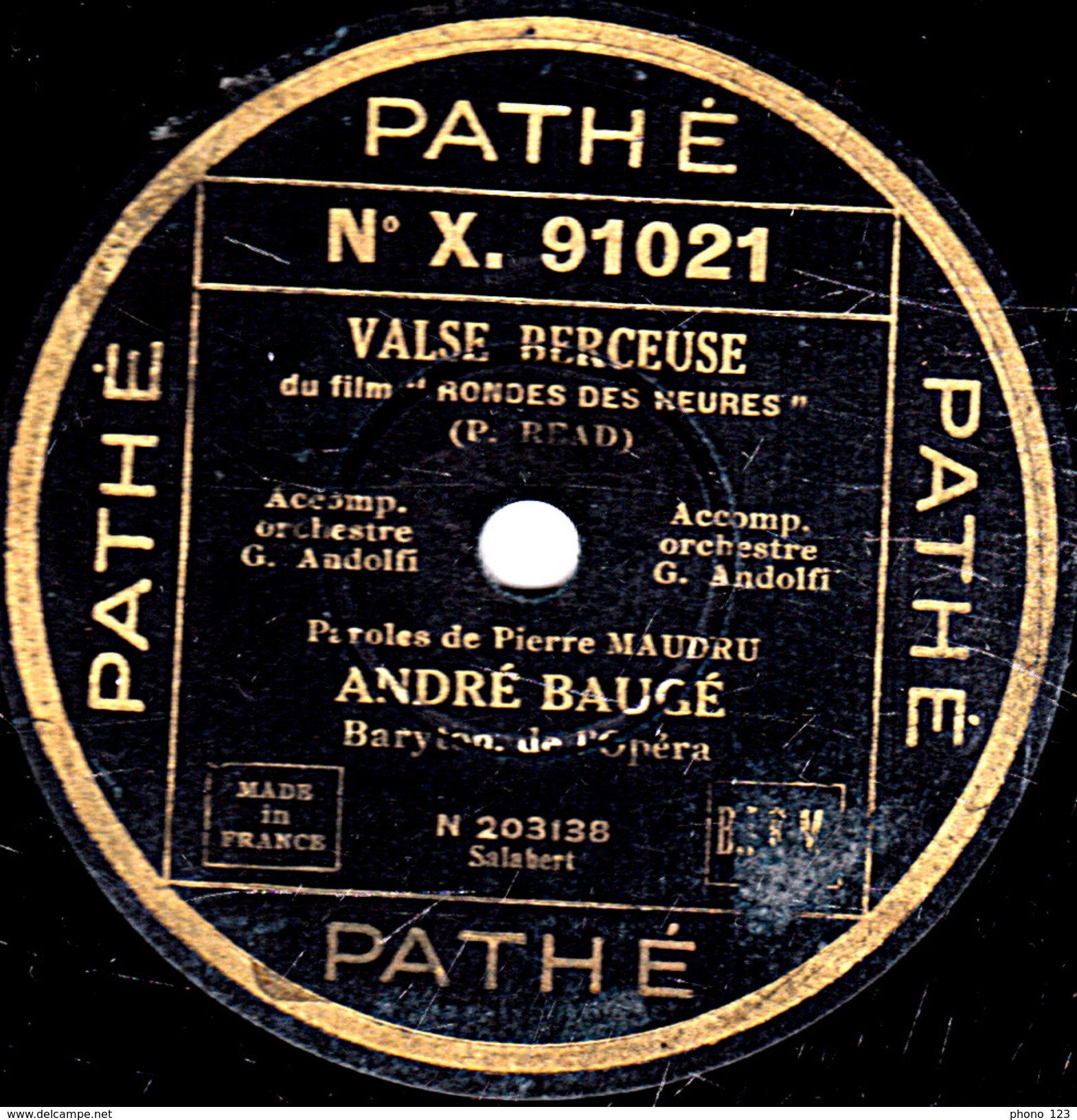 78 T. - 25 Cm - état  B -  ANDRE BAUGE - ROSE MARIE - VALSE BERCEUSE - 78 T - Disques Pour Gramophone