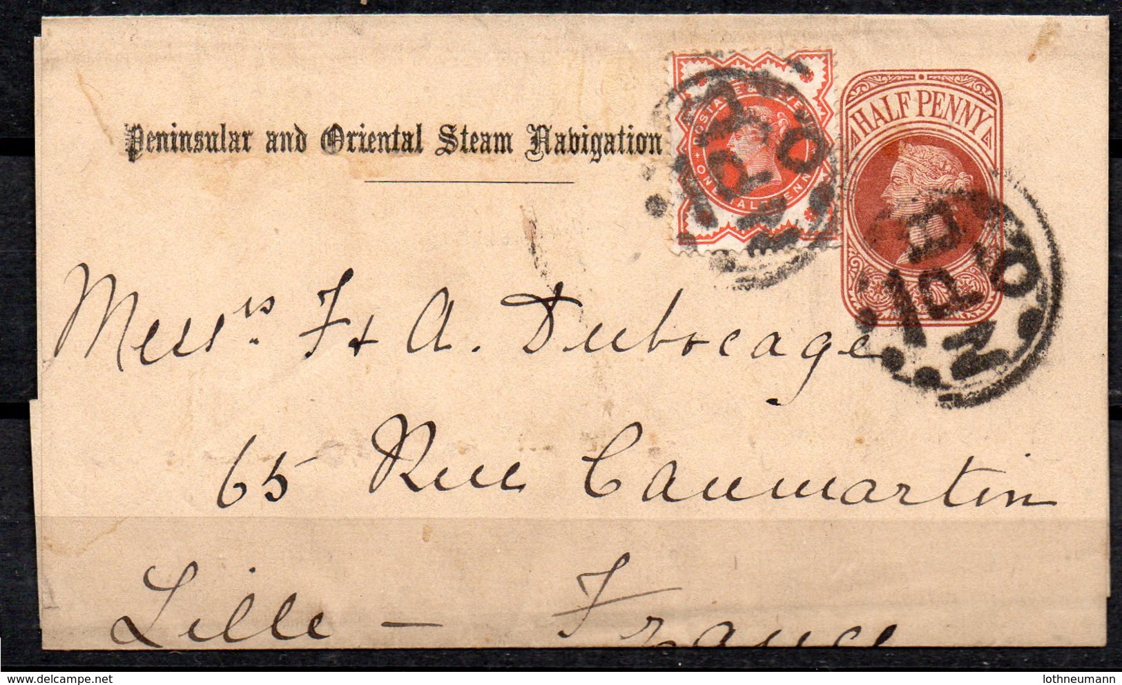 GB 1887: 1/2 D Jubilee Vermilion, Used On 1/2 D Station. Wrapper (Mi.-nos. 86 On S 6) - Briefe U. Dokumente