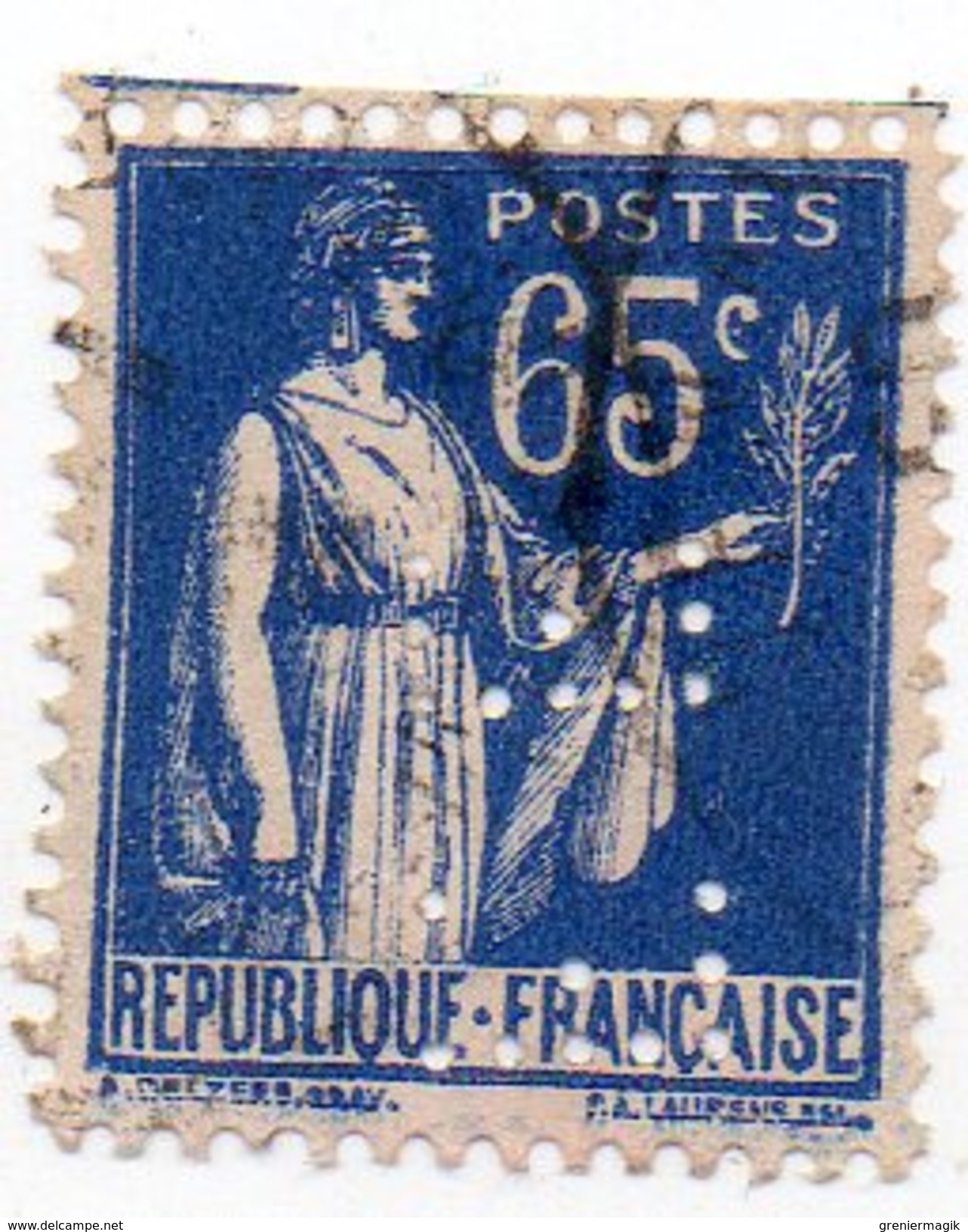 France - N°365 - 65c Type Paix Perforé F. E - FE - Perfin - Autres & Non Classés