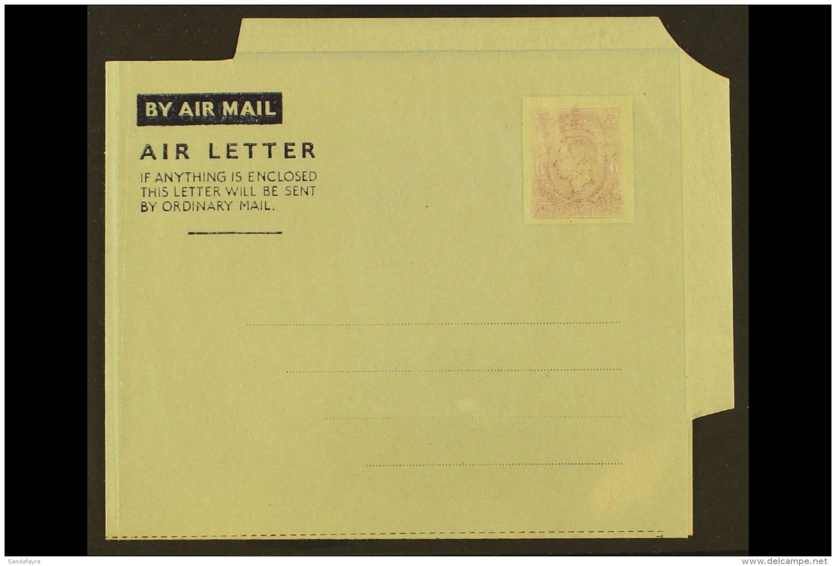 AEROGRAMME 1946 6d Red-violet On Grey Air Letter Sheet With VERY WEAK IMPRESSION OF STAMP DESIGN (almost Albino)... - Unclassified