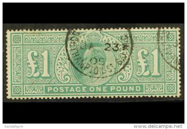 1902-10 &pound;1 Dull Blue-green De La Rue, SG 266, Used With Fully- Dated Cds, Minor Faults At Top Left,... - Unclassified