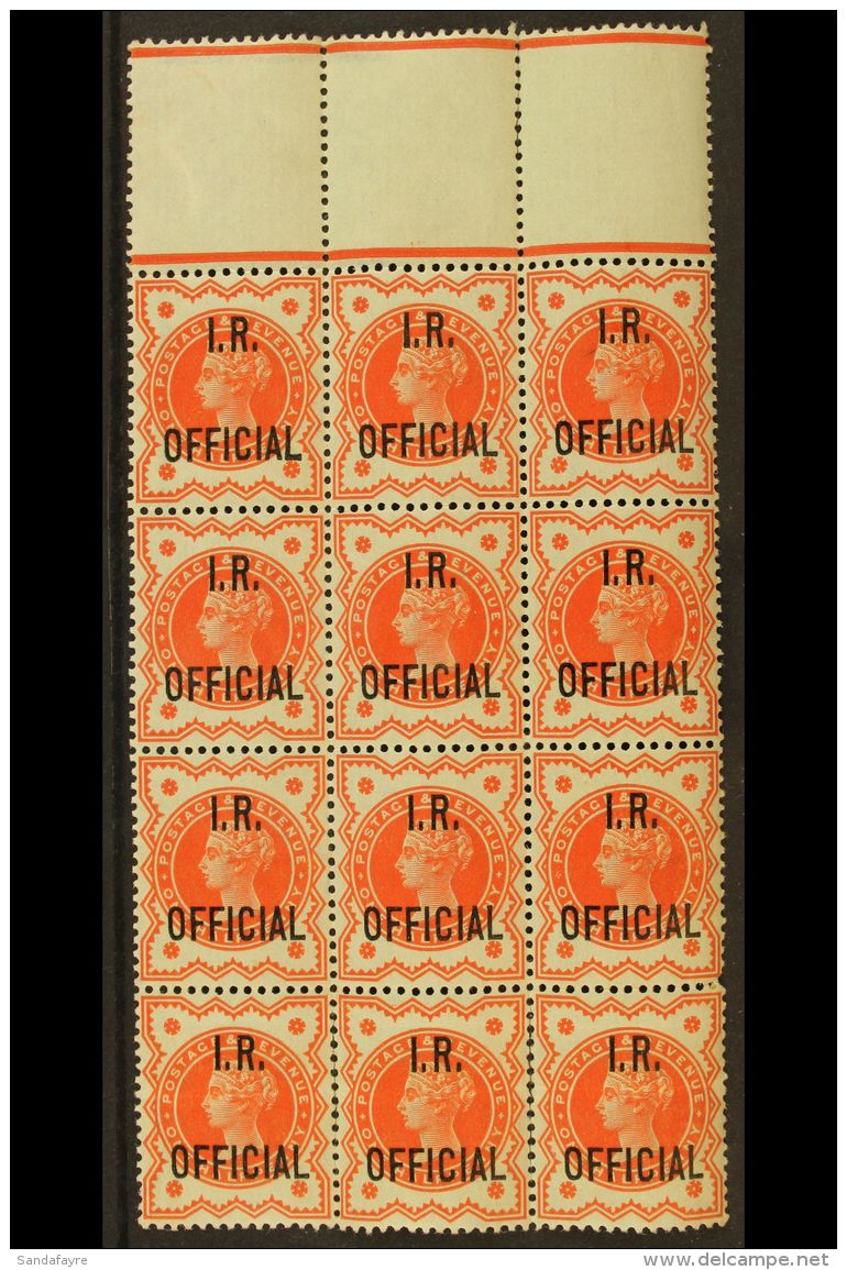 OFFICIALS INLAND REVENUE 1888 &frac12;d Vermilion, SG O13, An Attractive Mint BLOCK OF TWELVE (3 X 4) With Gutter... - Sonstige & Ohne Zuordnung