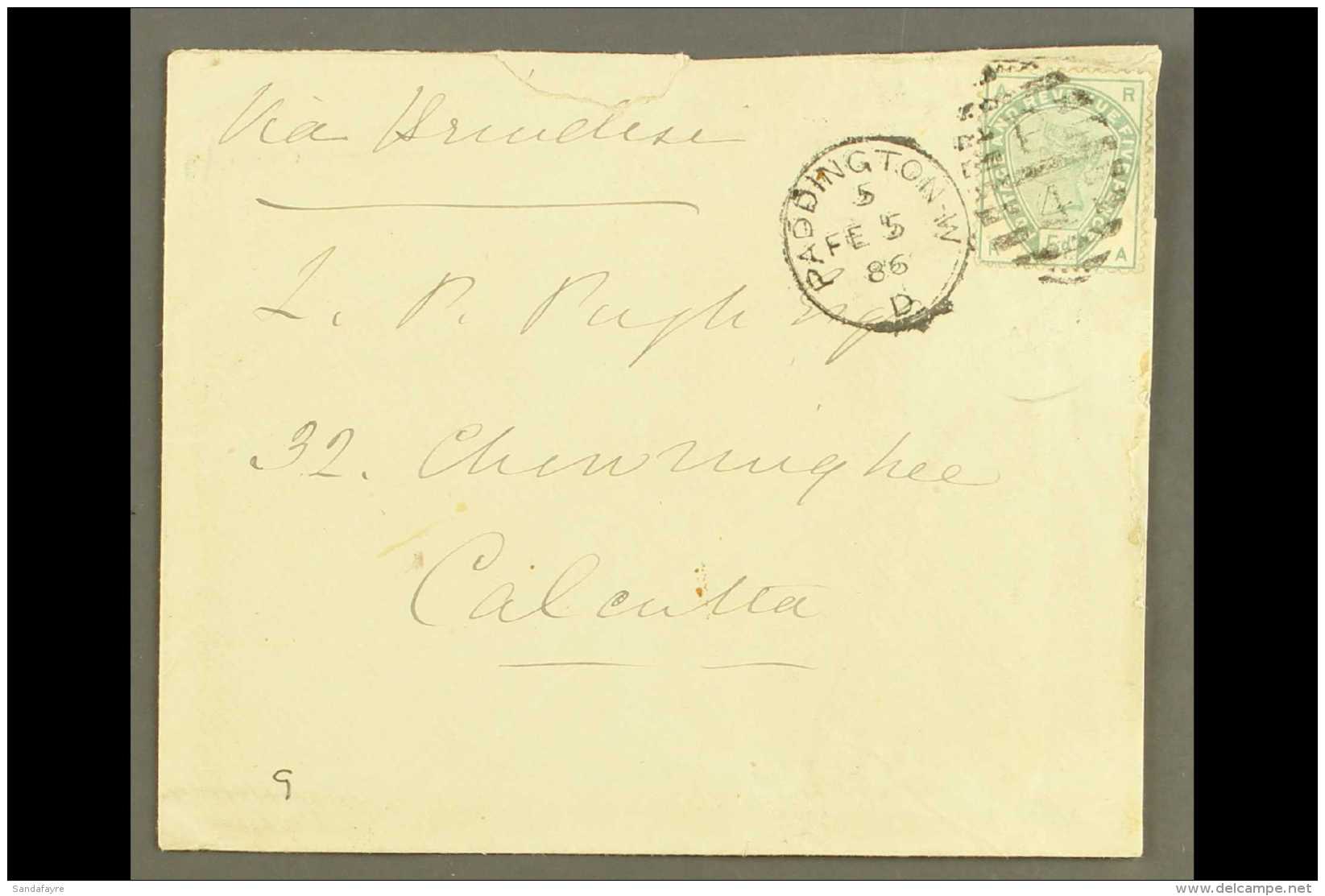 1886 (5 FEB) COVER TO CALCUTTA Bearing 1883-84 5d Dull Green, SG 193, With Good Colour And Tied By "PADDINGTON"... - Other & Unclassified