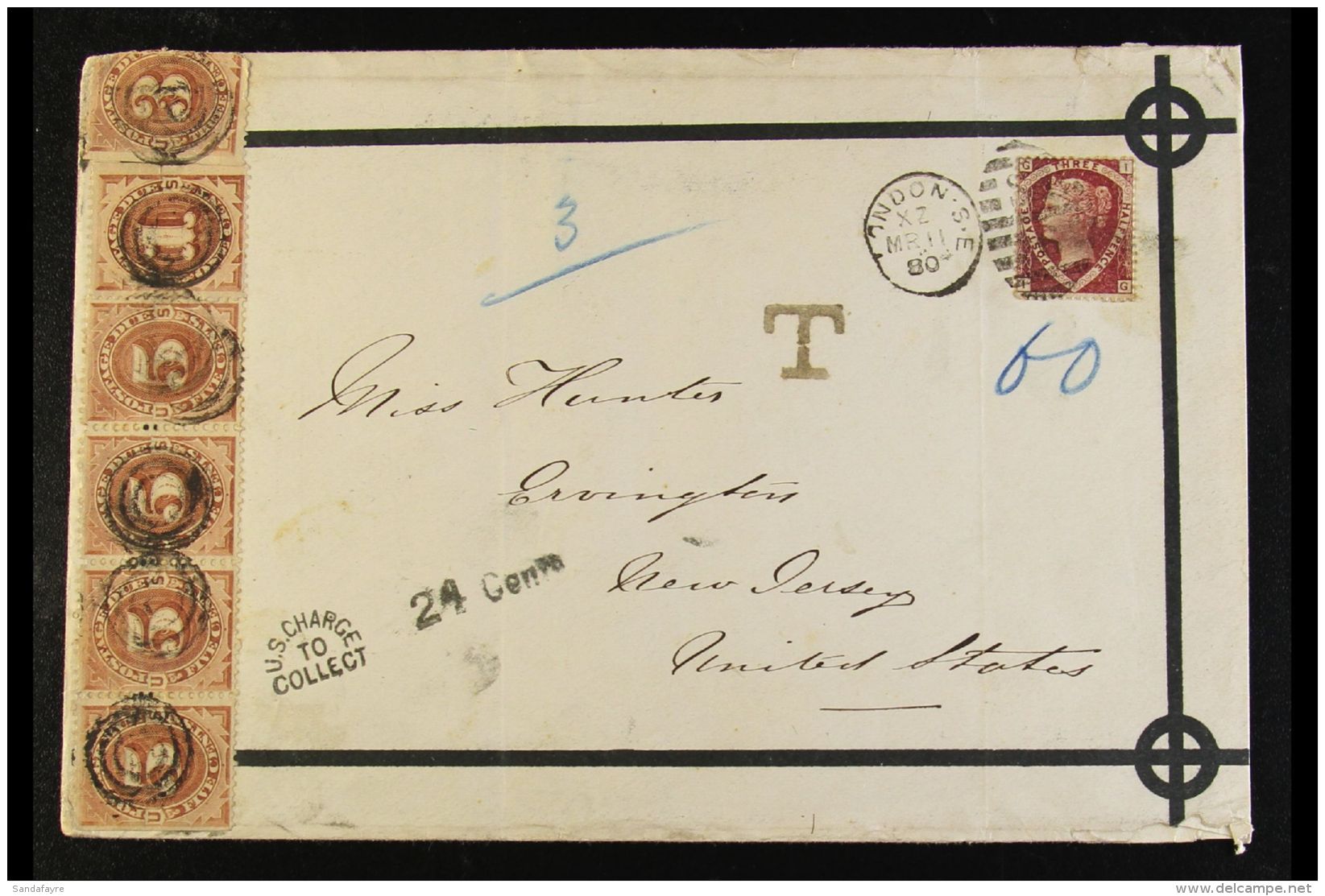 1880 (11 March) Cover From London To The USA Bearing 1870 1&frac12;d Plate 3 'Shield' Stamp (SG 52) Tied Duplex... - Autres & Non Classés