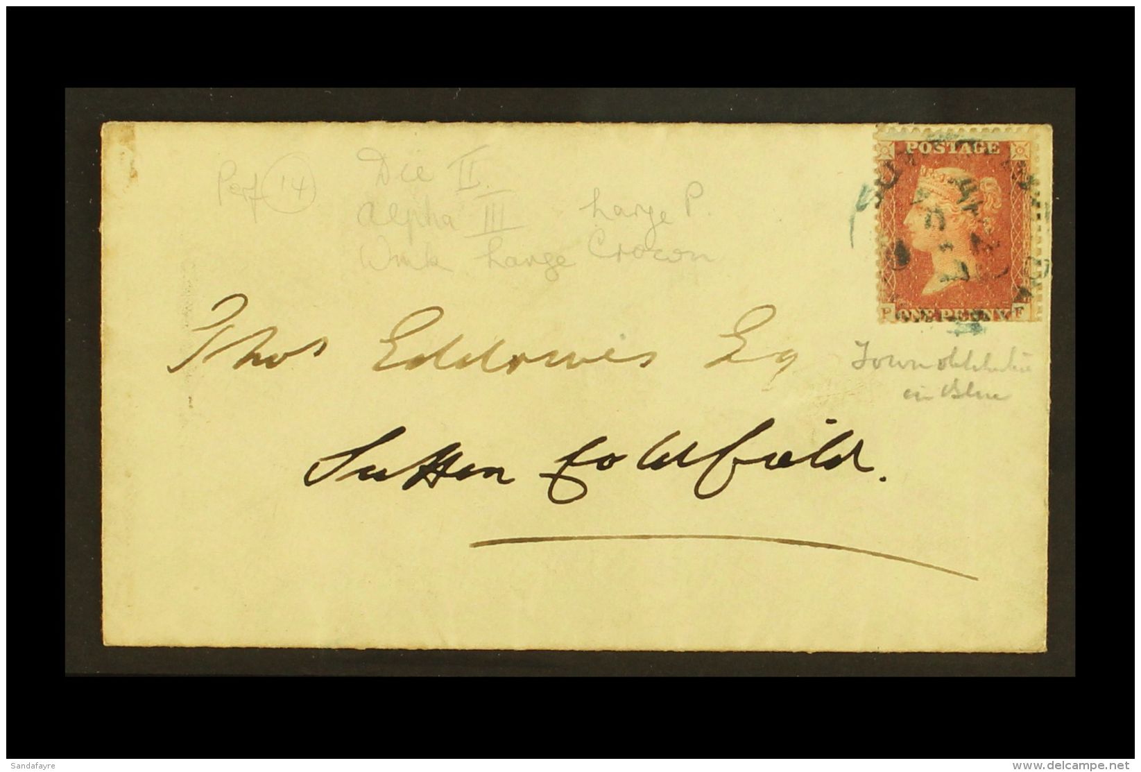 1857 (29 Apr) Cover Bearing 1d Stamp Tied By "Sutton Coldfield" BLUE CDS CANCEL, With Another Strike On Reverse.... - Other & Unclassified