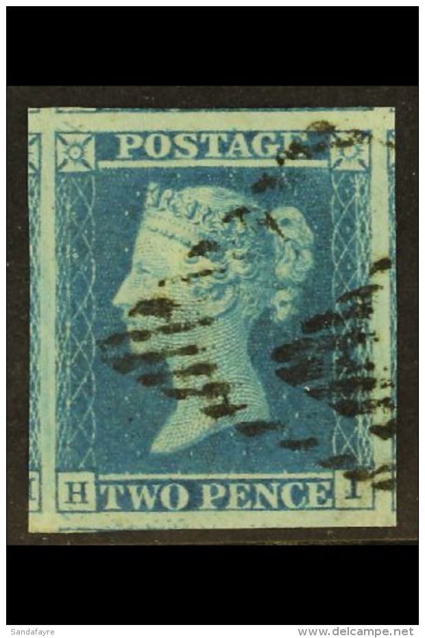 1841 2d Blue 'HI' Plate 3, SG 14, Superb Used With 4 Enormous Margins Showing Portions Of Adjoining Stamps. A... - Other & Unclassified