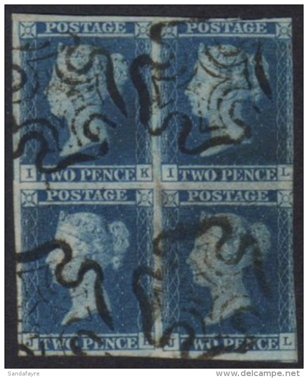 1841 2d Blue Plate 3 "IK/JL" BLOCK OF FOUR With Margins To 3 Sides (touching/just Into At Right) Cancelled By... - Autres & Non Classés