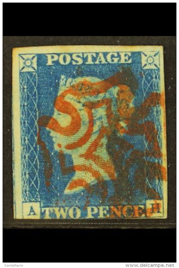 1840 2d Blue 'AH' Plate 1, SG 5, 3 Good Margins (just Into At Base) And Neat Red Maltese Cross Postmark. For More... - Autres & Non Classés