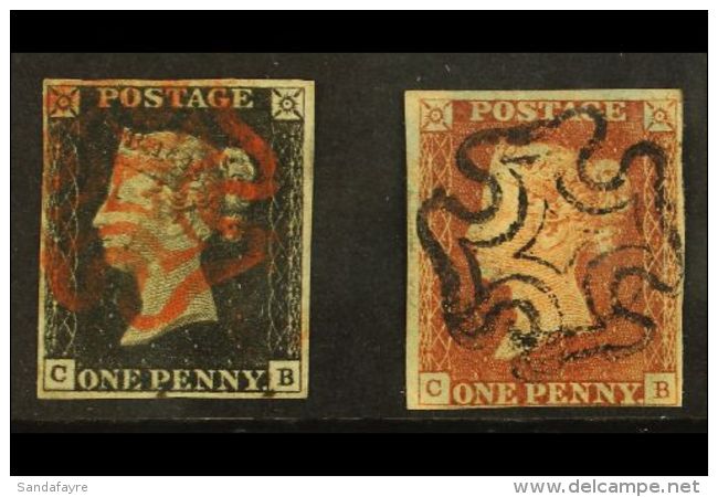 1840 - 1841 MATCHED PAIR 1840 1d Black "CB" Plate 2, 1841 1d Red-brown "CB" Plate 2, Lovely Matched Pair Of Black... - Other & Unclassified