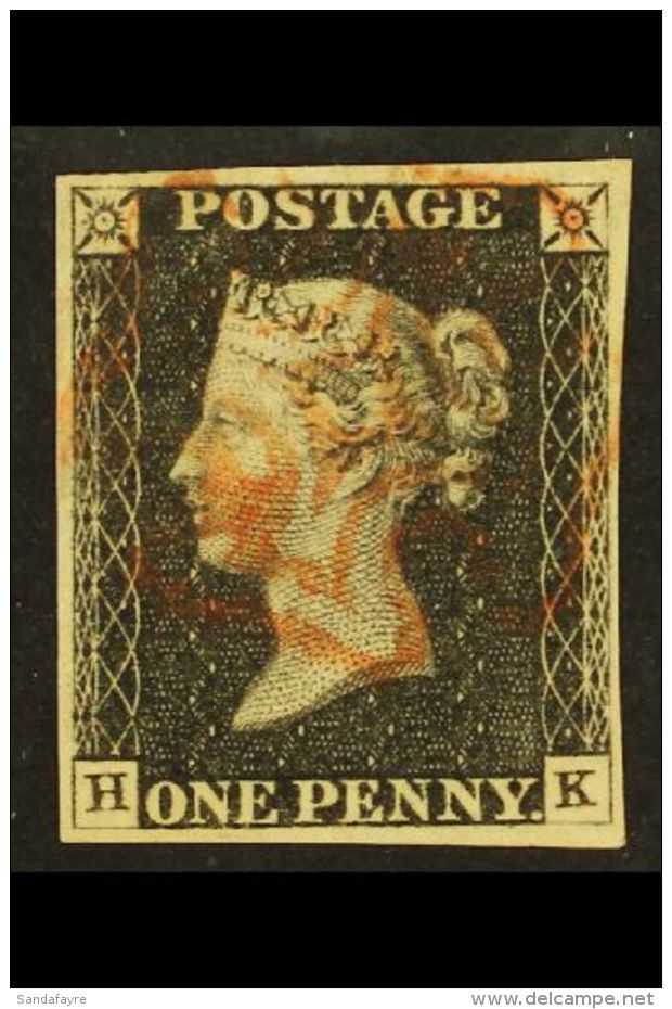 1840 1d Black 'HK' Plate 3, SG 2, 4 Good To Large Margins And Red Maltese Cross Postmark. For More Images, Please... - Non Classés