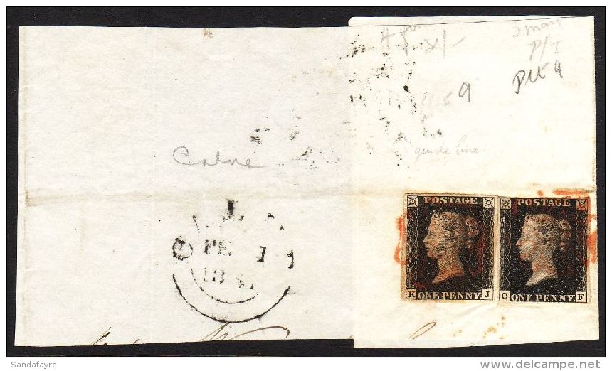 1840 1d Blacks (2) From Plate 9, 'KJ' With 4 Large Margins &amp; Strong Guideline Through Value &amp; ''CF' With 4... - Non Classés