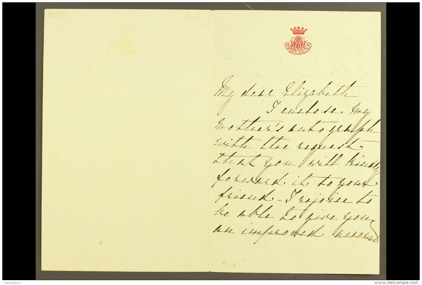 ROYAL FAMILY AUTOGRAPH MARY ADELAIDE (DUCHESS OF TECK) 1856 Autographed Letter Signed On Crested Letter Sheet... - Other & Unclassified